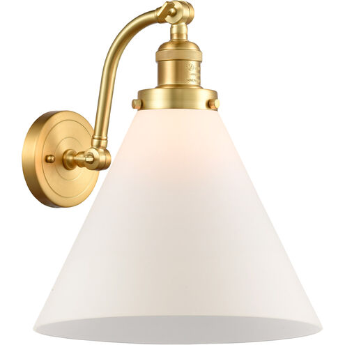 Franklin Restoration X-Large Cone 1 Light 12 inch Satin Gold Sconce Wall Light in Matte White Glass, Franklin Restoration