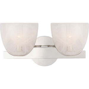 AERIN Carola LED 14 inch Polished Nickel Double Bath Sconce Wall Light in White Strie Glass