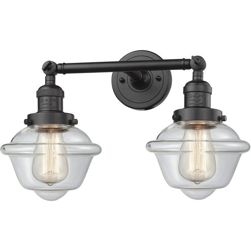Franklin Restoration Small Oxford 2 Light 8 inch Oil Rubbed Bronze Bath Vanity Light Wall Light in Clear Glass, Franklin Restoration