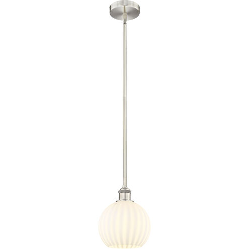 Edison White Venetian 1 Light 8 inch Brushed Satin Nickel Stem Hung Mini Pendant Ceiling Light