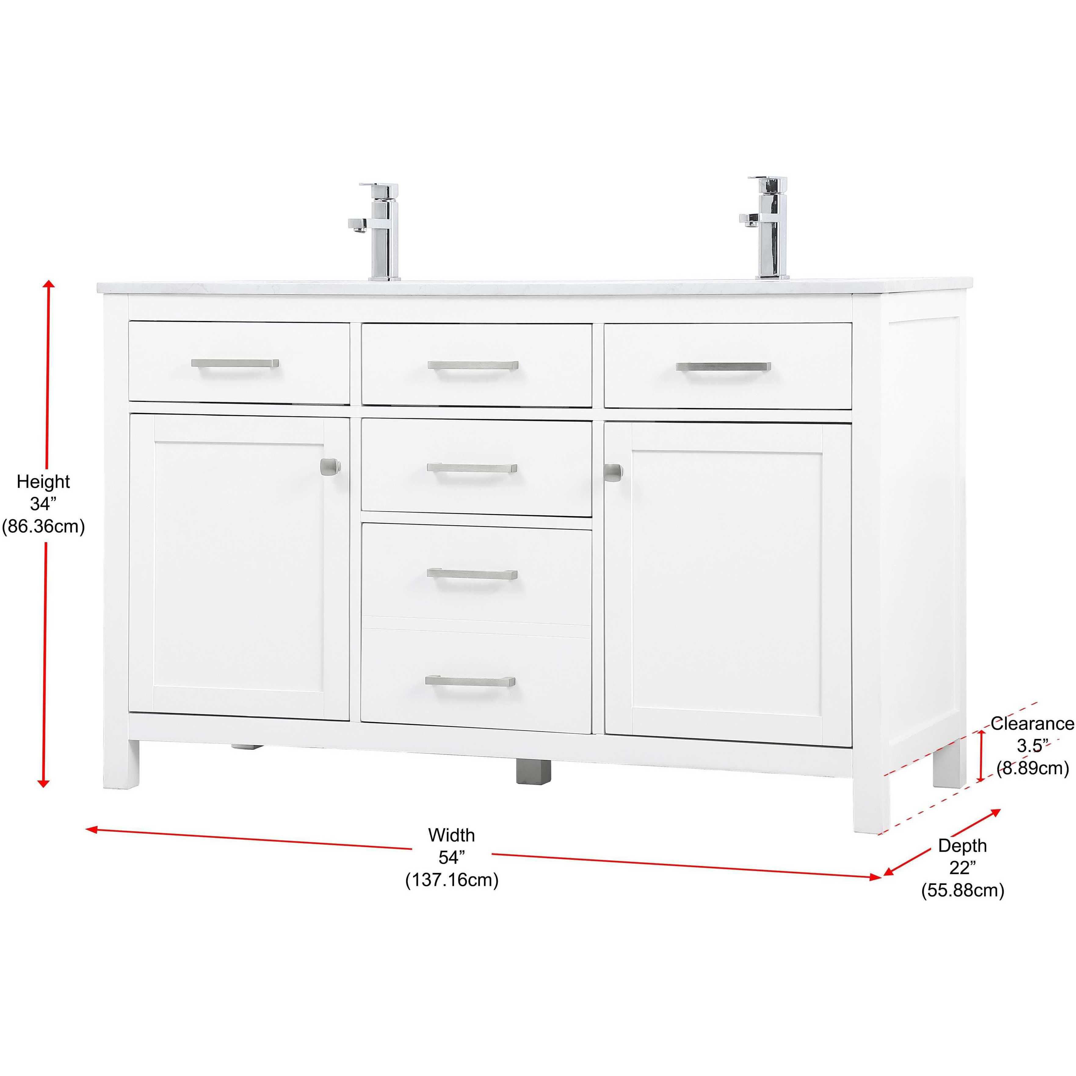 Lewis 54 X 22 X 34 inch White Vanity Sink Set