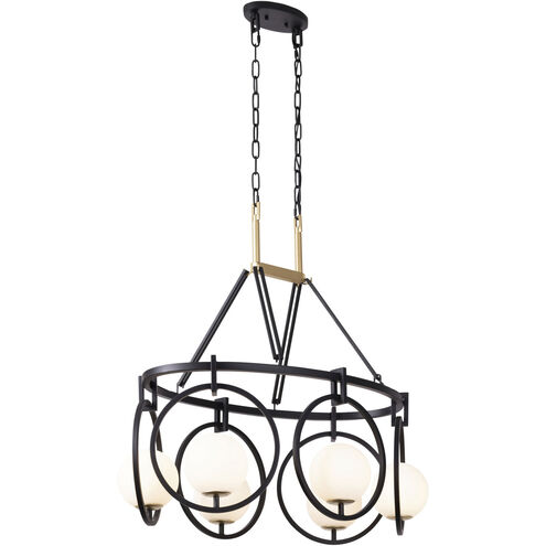 Stopwatch 6 Light 34.5 inch Matte Black and French Gold Linear Pendant Ceiling Light