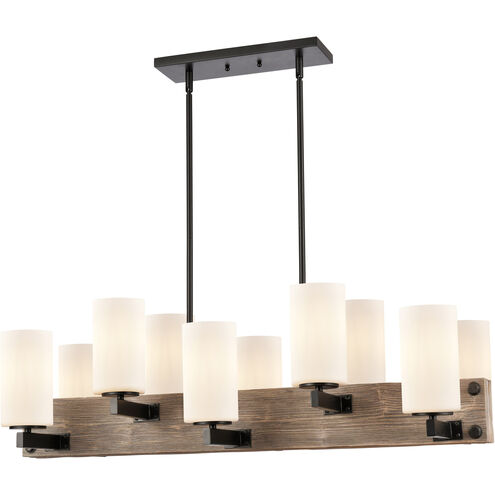 Diego 10 Light 37 inch Matte Black Island Light Ceiling Light in White Glass