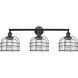 Franklin Restoration Large Bell Cage 3 Light 34 inch Matte Black Bath Vanity Light Wall Light in Clear Glass, Franklin Restoration