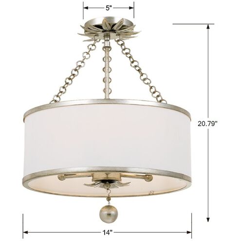 Broche 3 Light 14 inch Antique Silver Semi Flush Ceiling Light