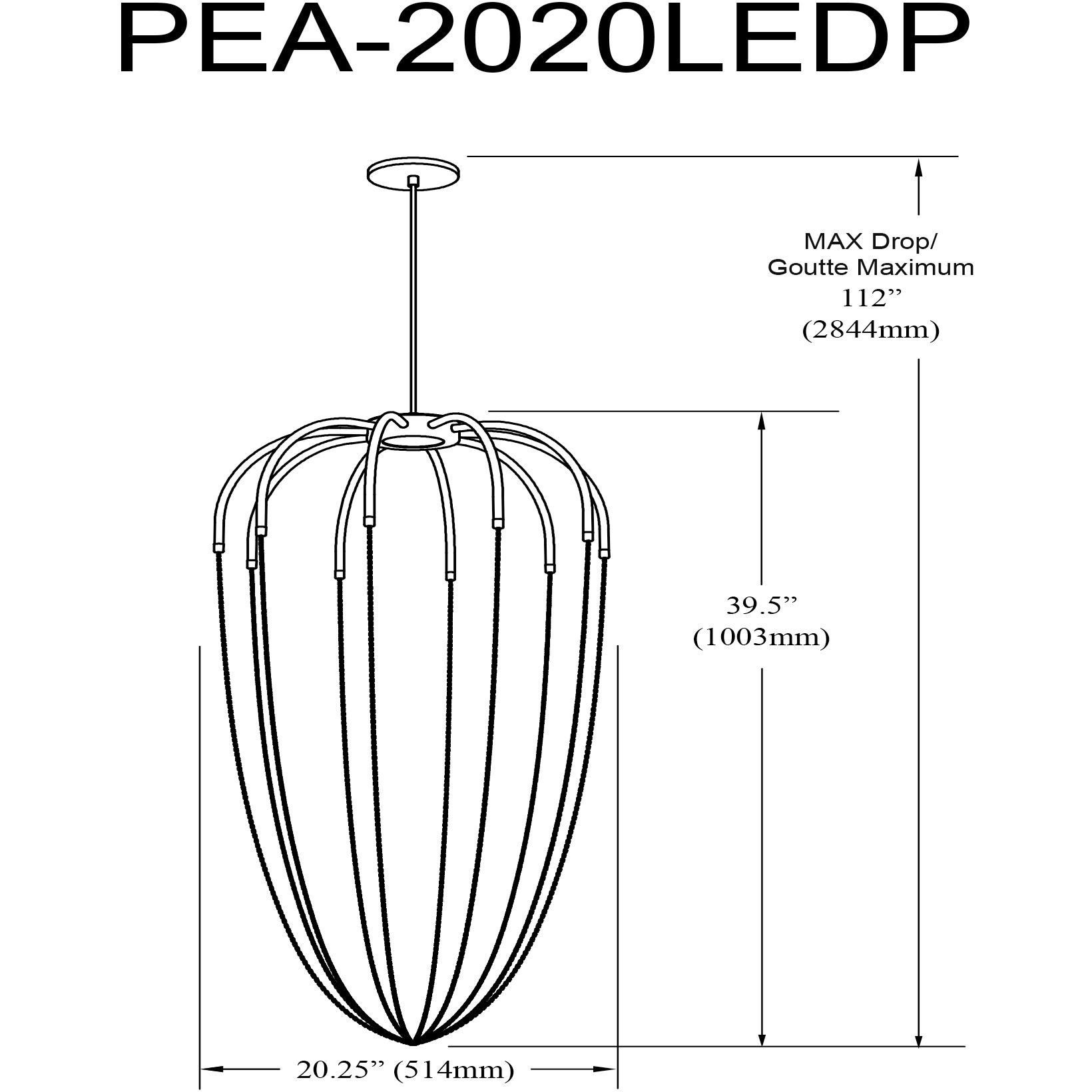 Perla LED 20.25 inch Matte Black Statement Pendant Ceiling Light