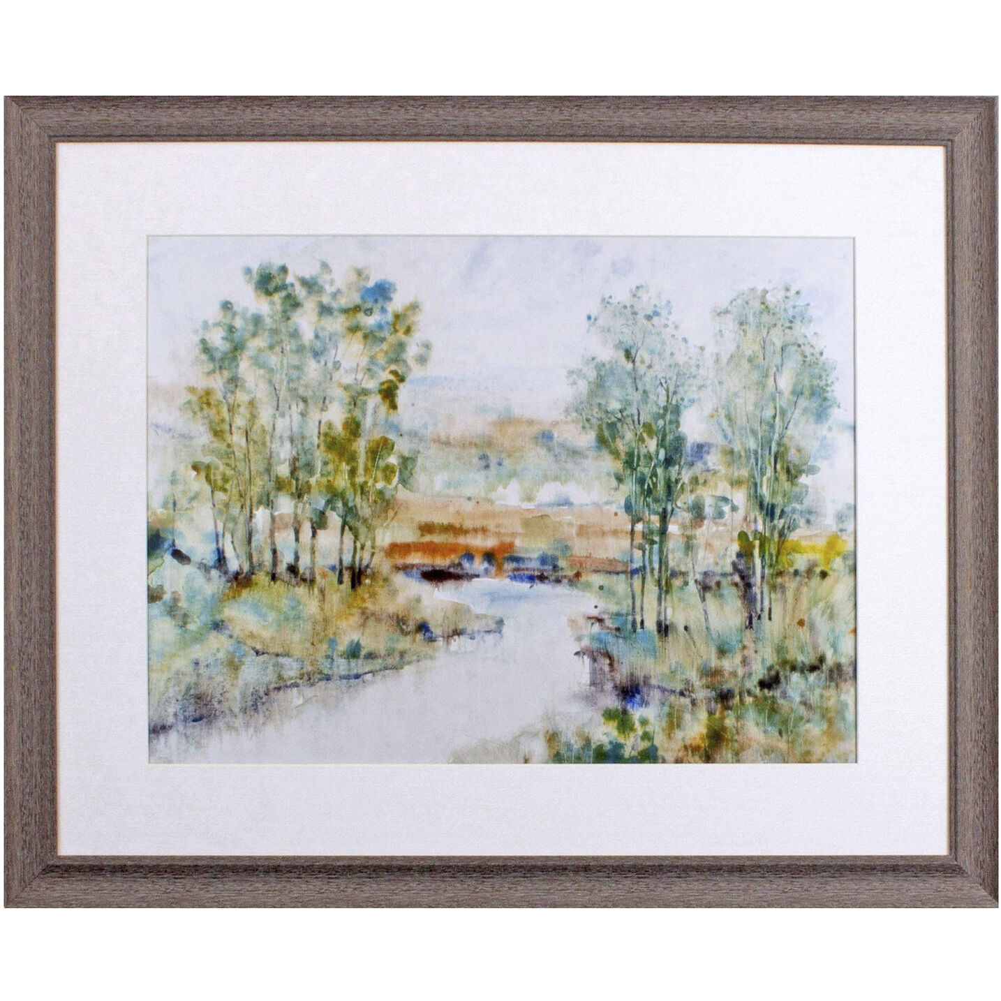 Trees on the Creek Blue and Green and Orange Framed Art, Propac