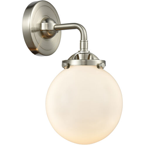 Nouveau Beacon LED 6 inch Brushed Satin Nickel Sconce Wall Light in Matte White Glass, Nouveau