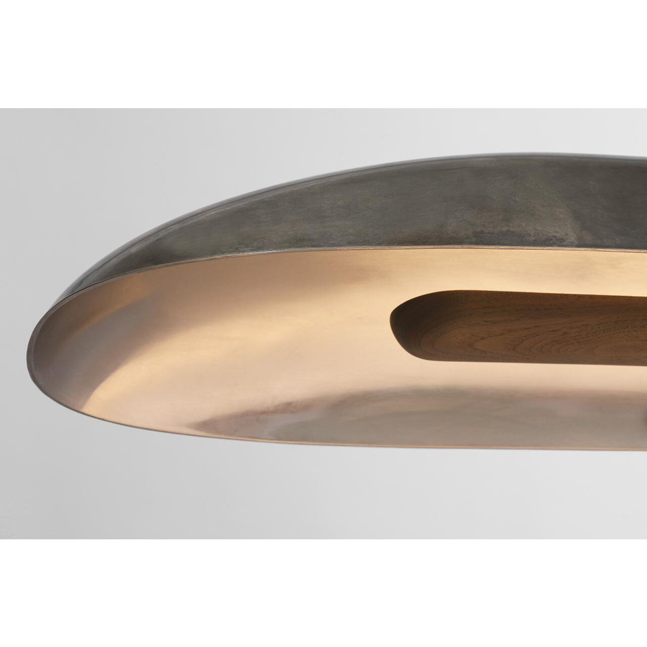 Anne-Marie Barton Remi Linear Pendant Ceiling Light in Mottled Pewter and Warm Walnut