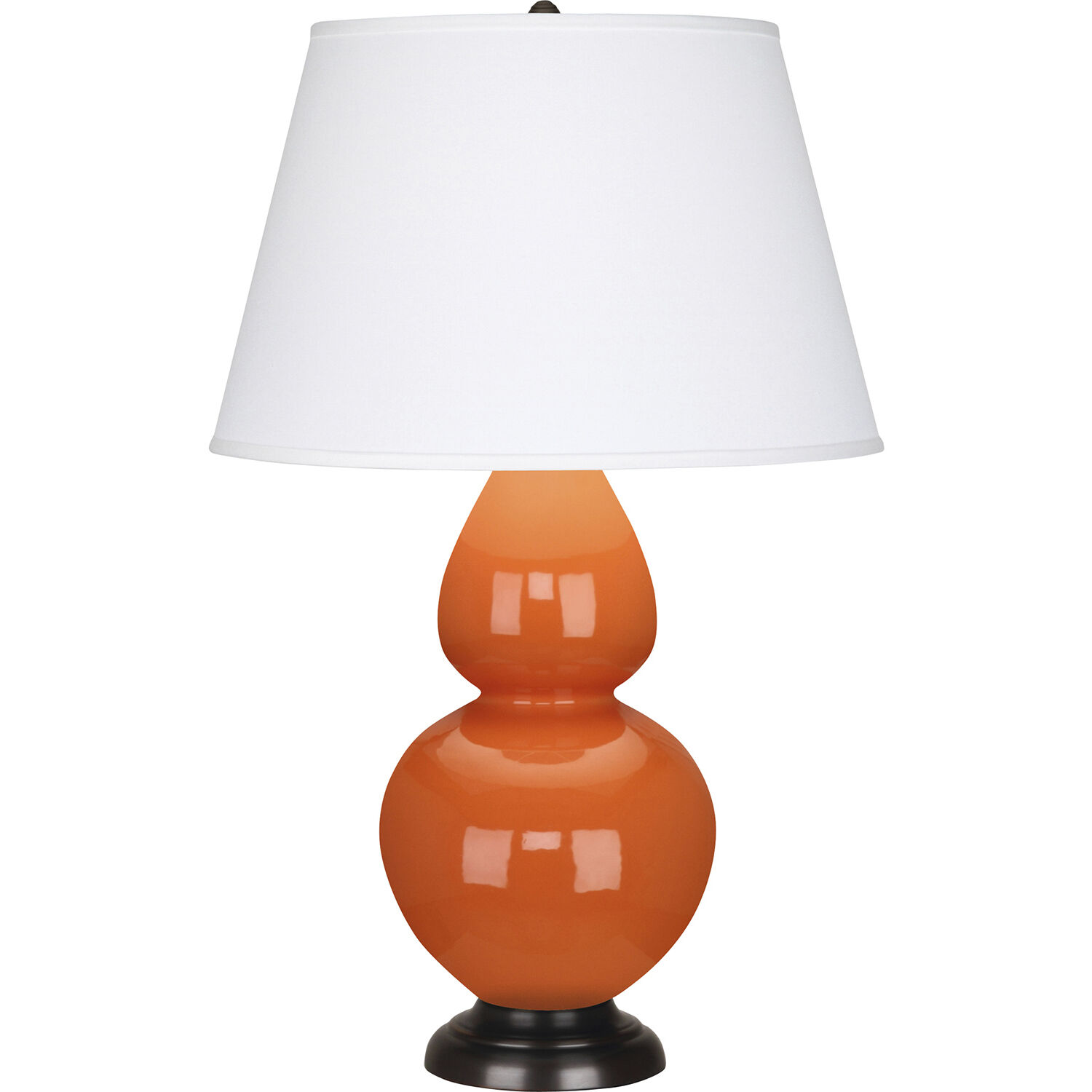 Double Gourd 31 inch 150 watt Pumpkin Glazed Ceramic with Deep Patina Bronze Table Lamp Portable Light in Pearl Dupioni