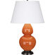 Double Gourd 31 inch 150.00 watt Pumpkin Glazed Ceramic with Deep Patina Bronze Table Lamp Portable Light in Pearl Dupioni