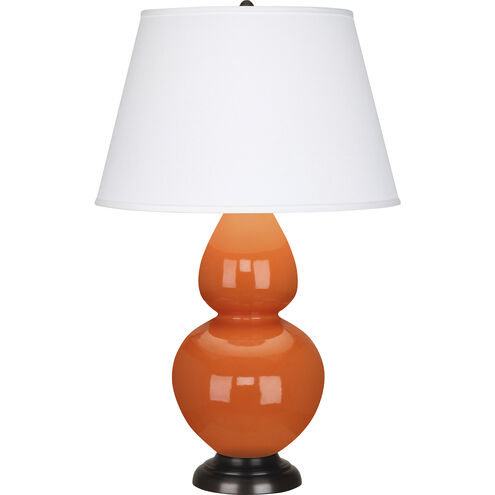 Double Gourd 31 inch 150.00 watt Pumpkin Glazed Ceramic with Deep Patina Bronze Table Lamp Portable Light in Pearl Dupioni