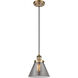Ballston Large Cone 1 Light 8 inch Brushed Brass Mini Pendant Ceiling Light in Plated Smoke Glass
