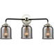 Nouveau Small Bell LED 23 inch Black Polished Nickel Bath Vanity Light Wall Light in Plated Smoke Glass, Nouveau
