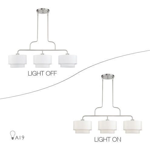 Manorwood 3 Light 49 inch Brushed Nickel Linear Chandelier Ceiling Light