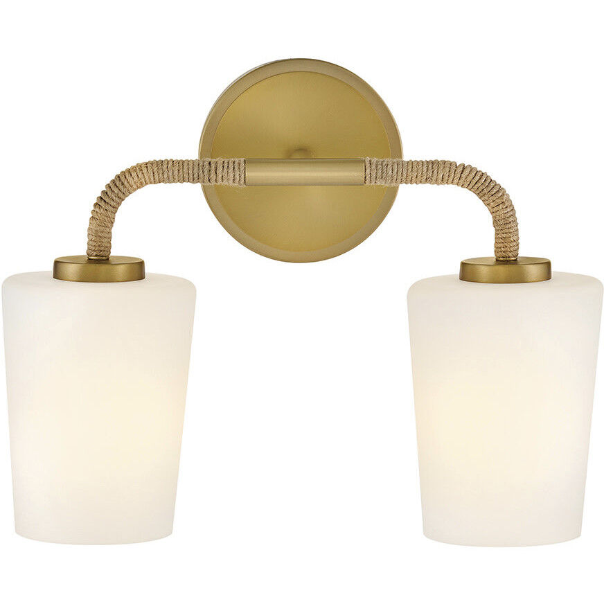 Kline 2 Light 14.25 inch Lacquered Brass with Natural Vanity Light Wall Light in Etched Opal, Small