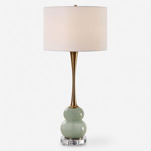 Sanctuary 35.25 inch 150.00 watt Greenish-Gray Glass with Brass and Crystal Table Lamp Portable Light