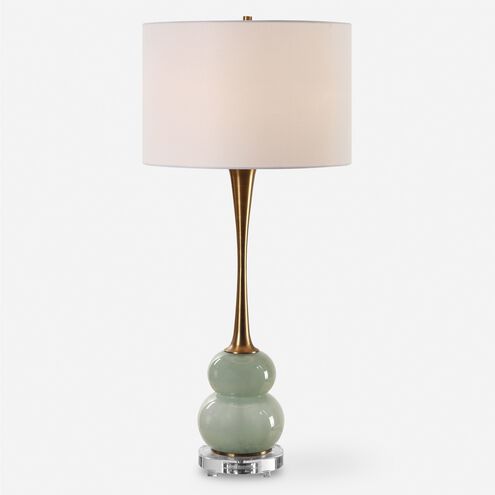 Sanctuary 35.25 inch 150.00 watt Greenish-Gray Glass with Brass and Crystal Table Lamp Portable Light
