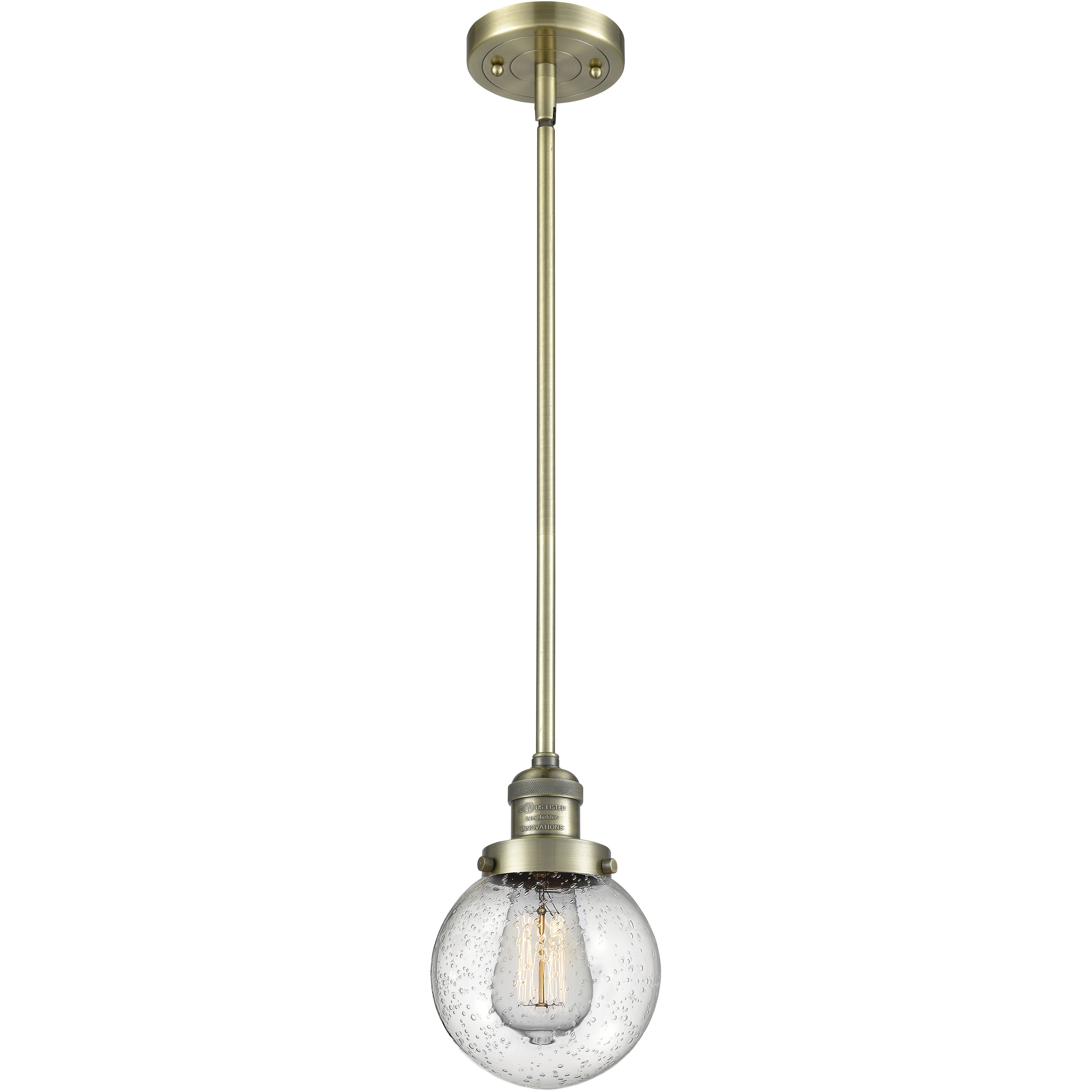 Franklin Restoration Beacon 1 Light 6 inch Antique Brass Mini Pendant Ceiling Light in Incandescent, Seedy, Franklin Restoration
