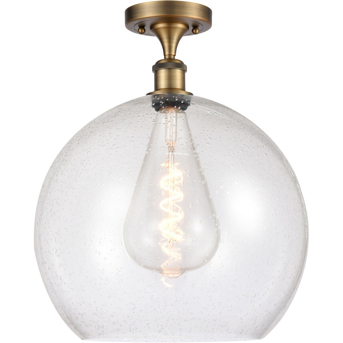 Ballston Athens 1 Light 14 inch Brushed Brass Semi-Flush Mount Ceiling Light in Seedy Glass