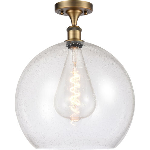Ballston Athens 1 Light 14 inch Brushed Brass Semi-Flush Mount Ceiling Light in Seedy Glass