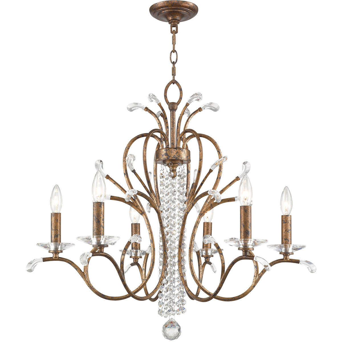 Serafina 6 Light 28 inch Hand Applied Venetian Golden Bronze Chandelier Ceiling Light