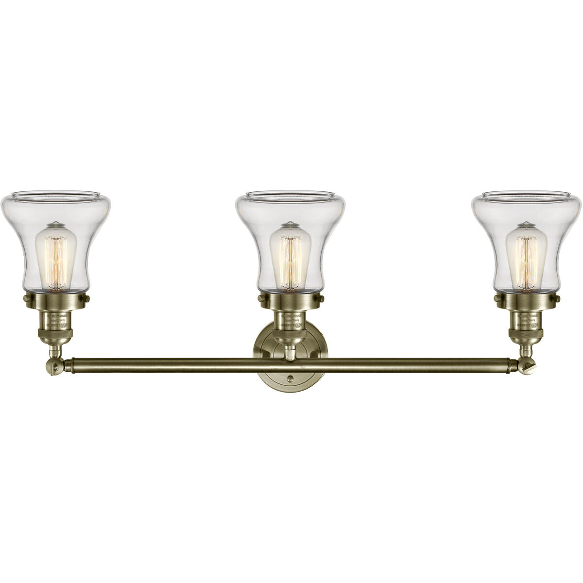 Franklin Restoration Bellmont 3 Light 30 inch Antique Brass Bath Vanity Light Wall Light in Incandescent, Clear Glass, Franklin Restoration
