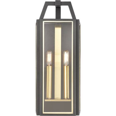 Portico 2 Light 21 inch Charcoal with Brushed Brass Outdoor Sconce