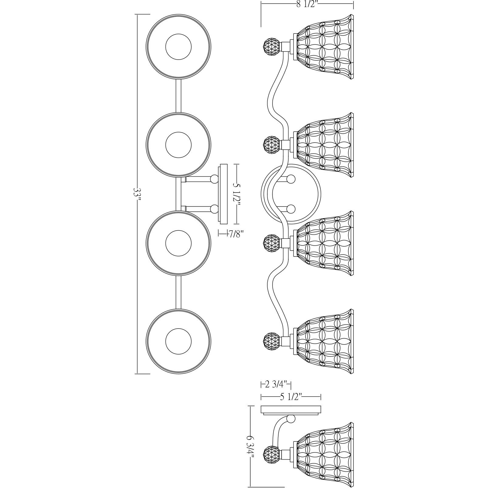 Birone 4 Light 33 inch Polished Nickel Bathroom Vanity Light Wall Light