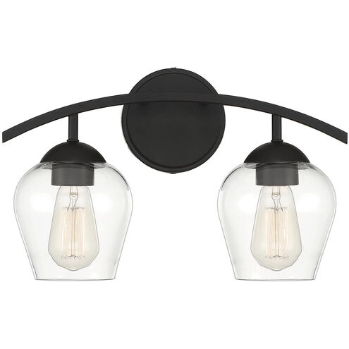 Transitional 2 Light 16 inch Matte Black Bathroom Vanity Light Wall Light