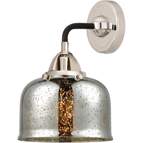 Nouveau 2 Large Bell LED 8 inch Black Polished Nickel Sconce Wall Light in Silver Plated Mercury Glass