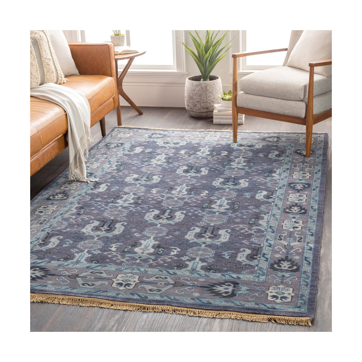 Douglas 96 X 30 inch Navy/Dark Purple/Aqua/Pale Blue Rugs, Wool