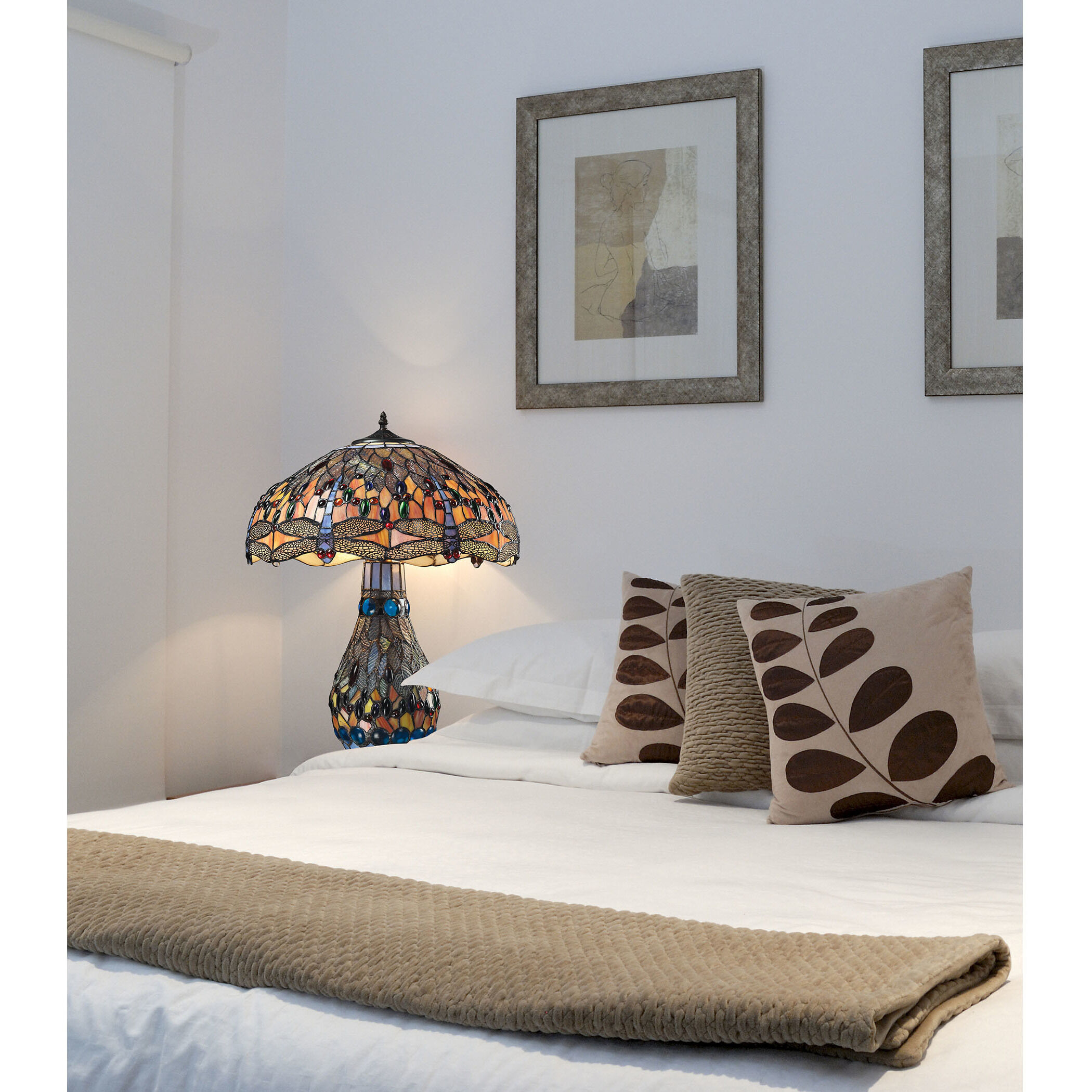 Dragonfly 26 inch 60 watt Tiffany Glass Table Lamp Portable Light