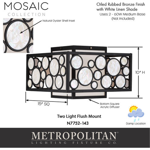 Mosaic 2 Light 15 inch Oil Rubbed Bronze Flush Mount Ceiling Light
