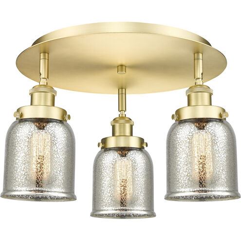 Bell 3 Light 16.75 inch Satin Gold Flush Mount Ceiling Light in Silver Plated Mercury