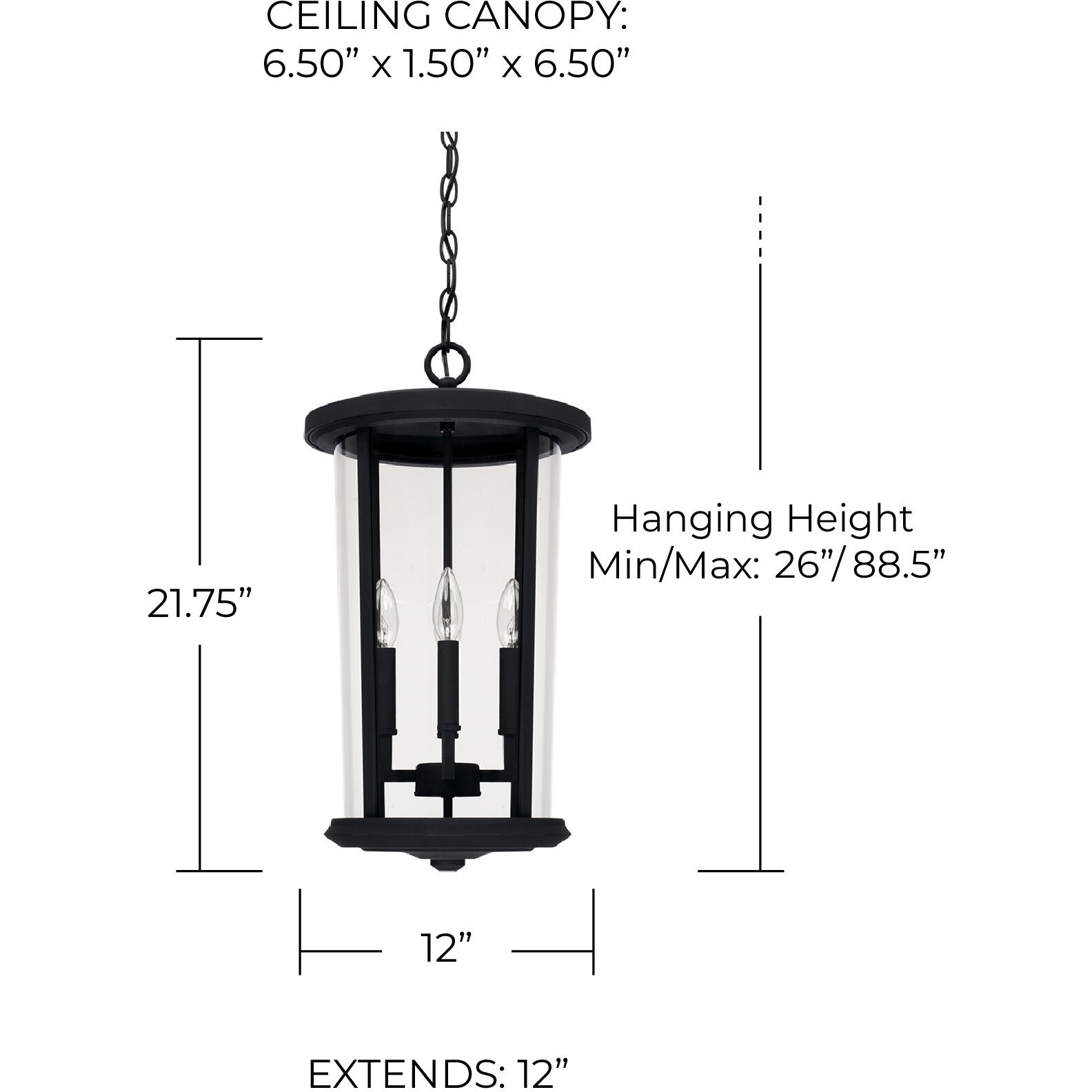 Howell 4 Light 12 inch Black Outdoor Hanging Lantern