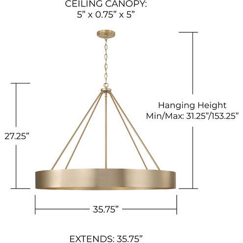 Weller 6 Light 35.75 inch Matte Brass Chandelier Ceiling Light