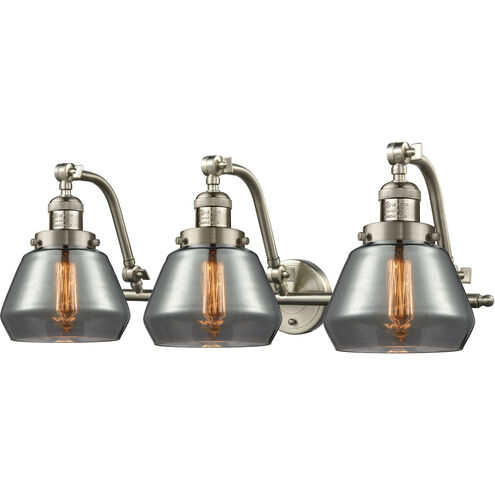 Franklin Restoration Fulton 3 Light 28 inch Brushed Satin Nickel Bath Vanity Light Wall Light in Plated Smoke Glass, Franklin Restoration