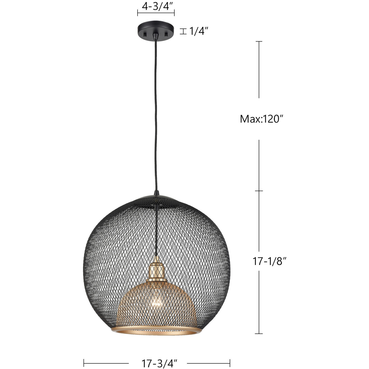 Gibraltar Pendant Ceiling Light in Black and Gold