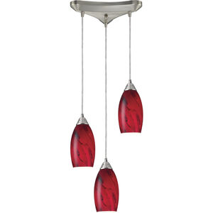 Galaxy 3 Light 10 inch Satin Nickel Multi Pendant Ceiling Light in Red Galaxy Glass, Configurable