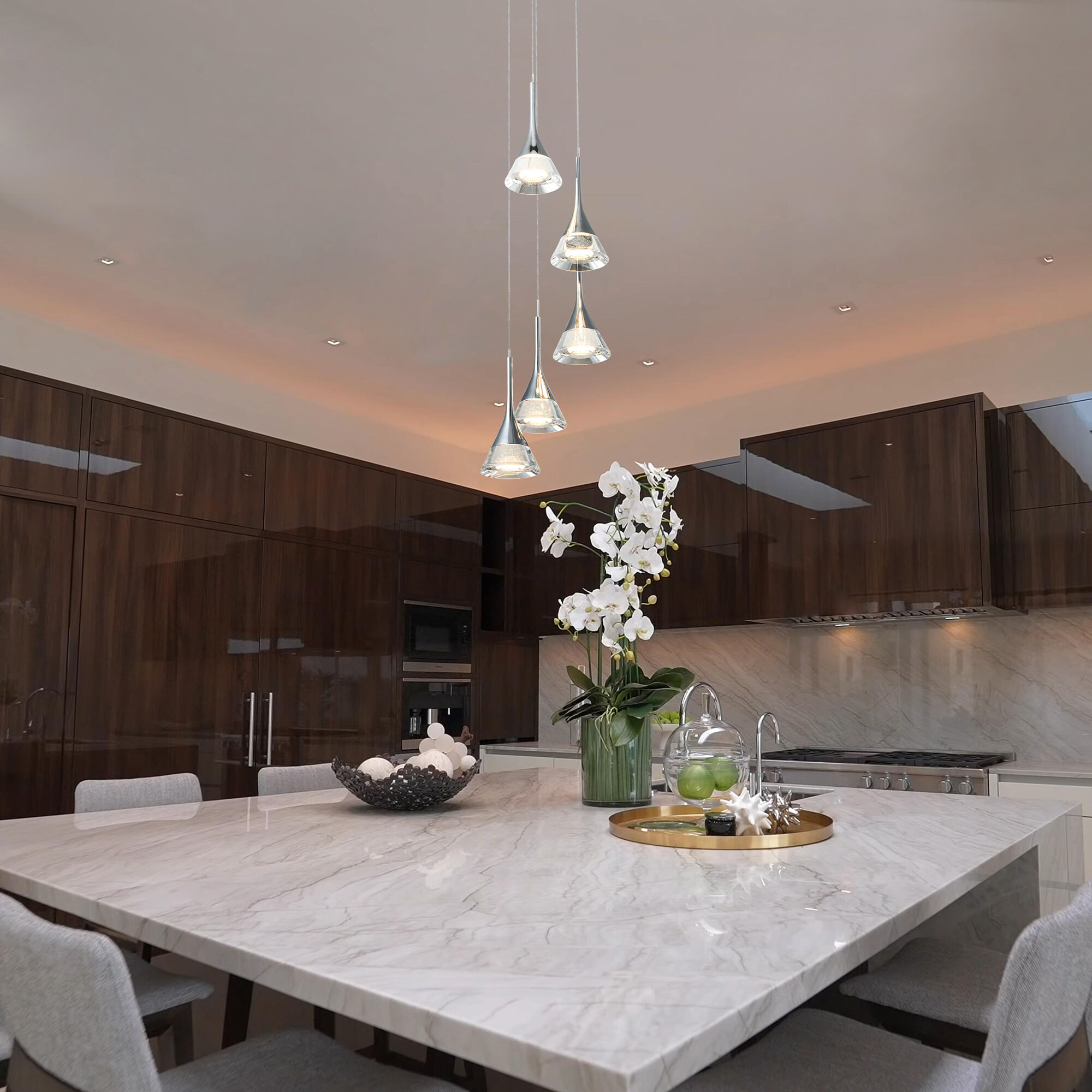 Artisan Collection/AMALFI Series 5 Light 11 inch Polished Chrome Pendant/Chandelier Ceiling Light