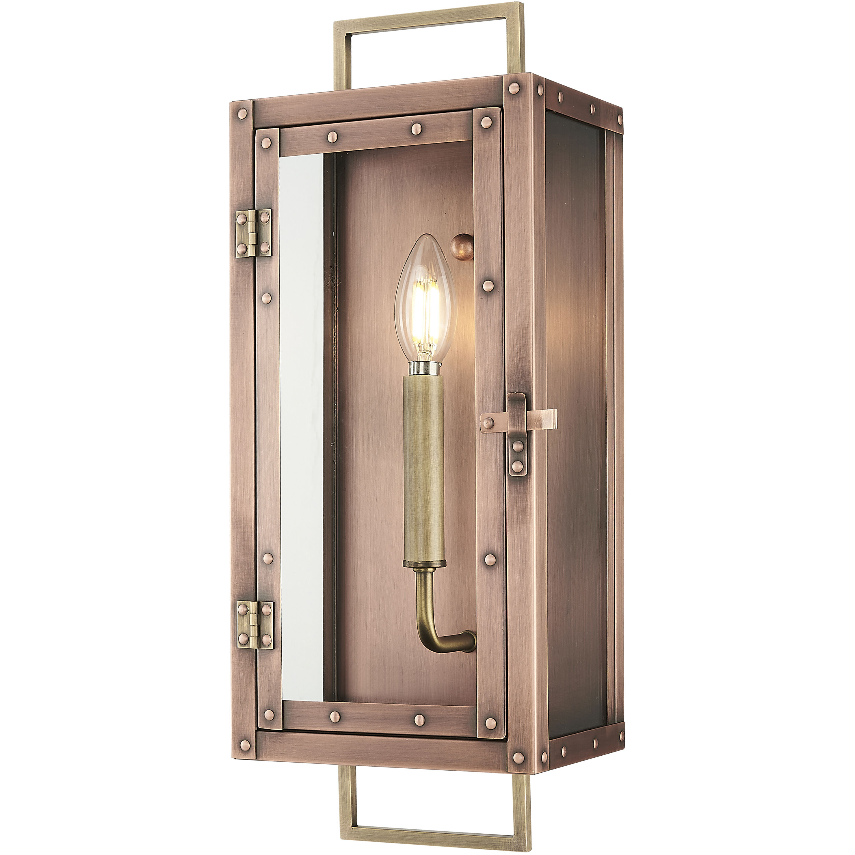 Spencer 1 Light 18 inch Antique Copper with Brass Accents Exterior Wall Mount