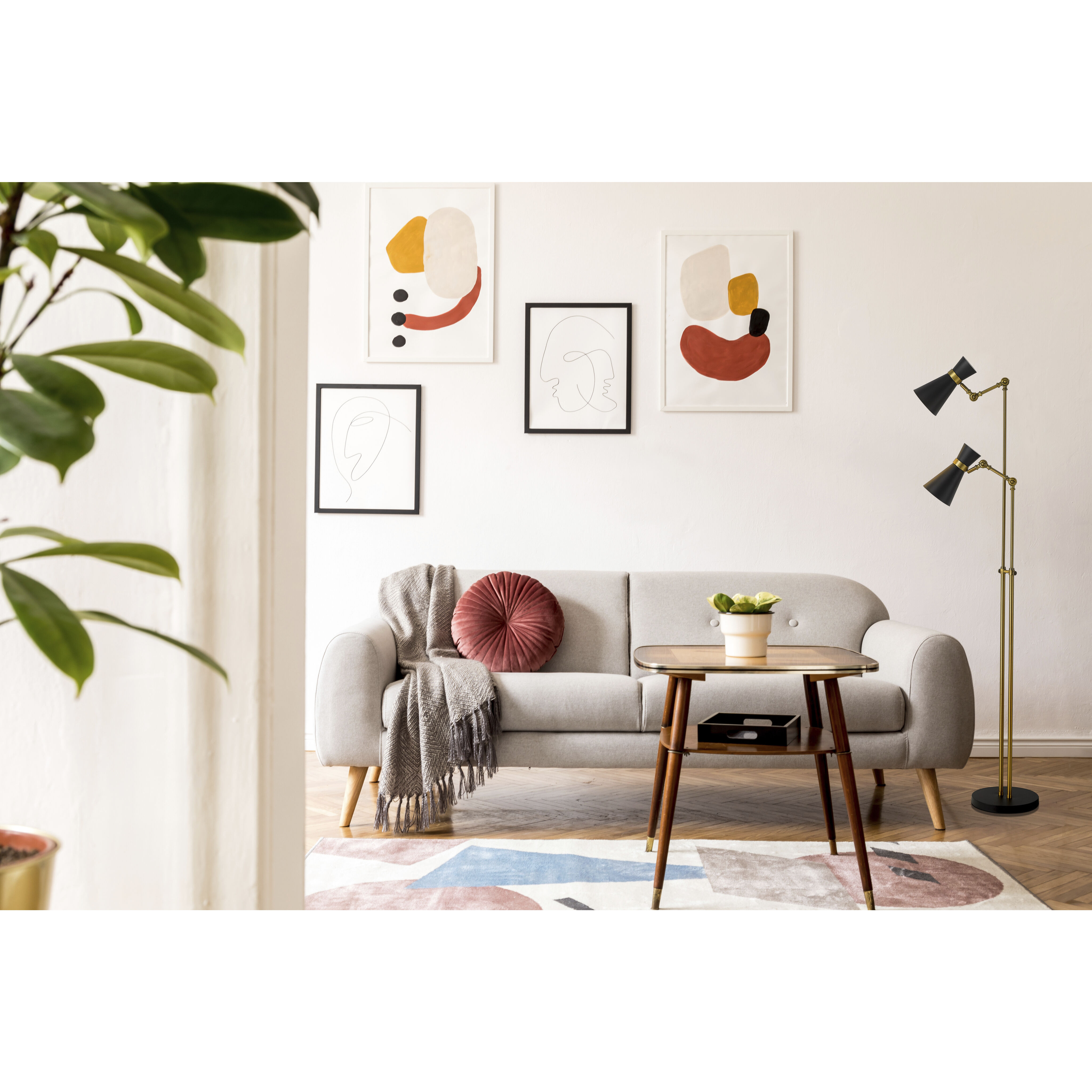 Soriano 56.5 inch 60.00 watt Matte Black and Heritage Brass Floor Lamp Portable Light