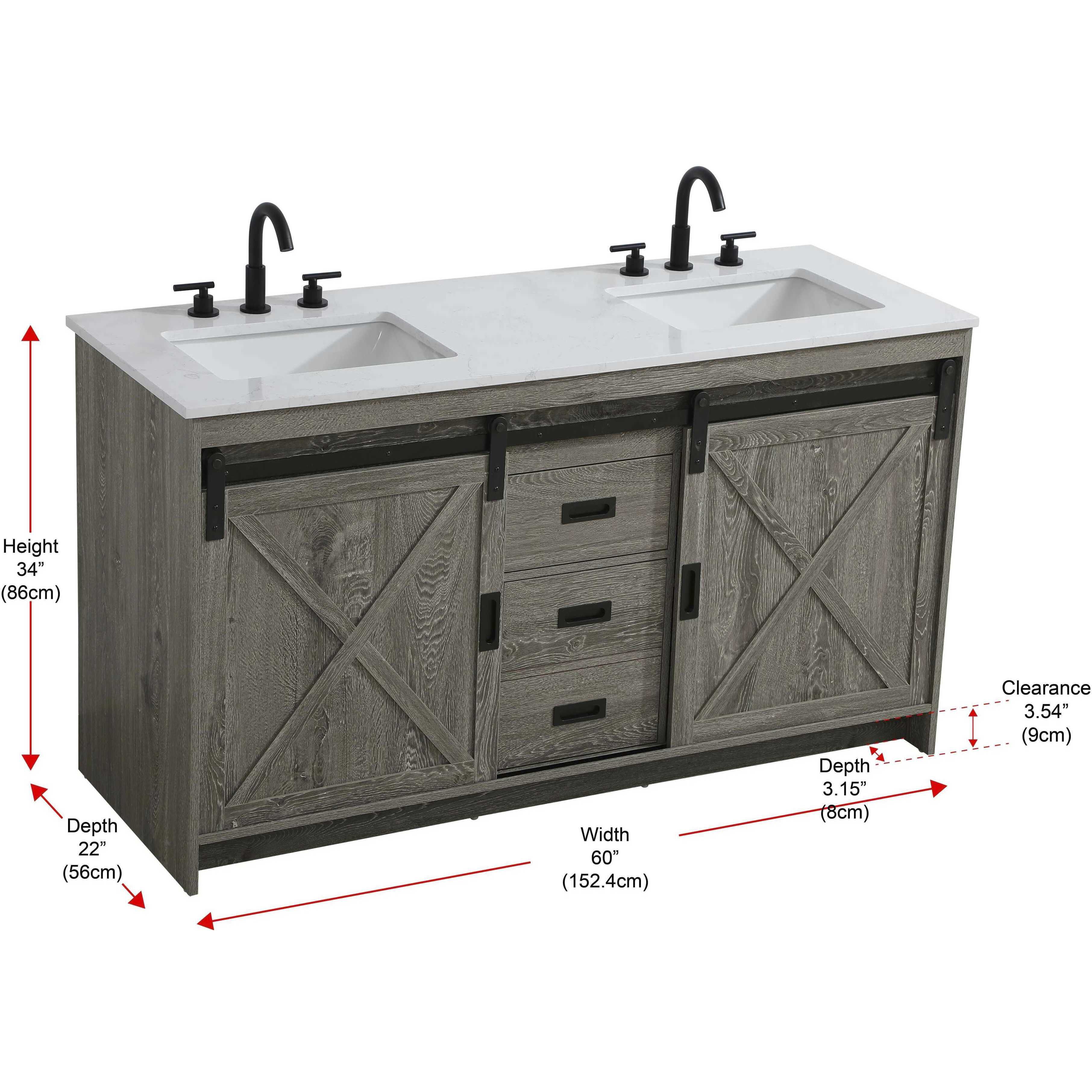 Austin 60 X 34 inch Rustic Grey Bathroom Vanity Cabinet