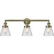 Franklin Restoration Small Cone 3 Light 30 inch Antique Brass Bath Vanity Light Wall Light in Incandescent, Clear Glass, Franklin Restoration