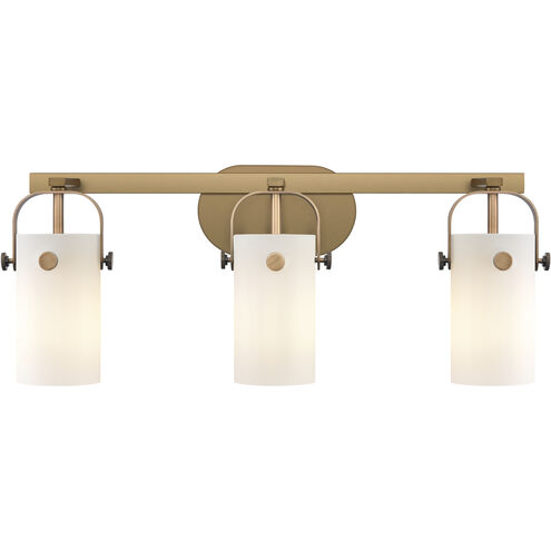 Pilaster II Cylinder 3 Light 24.88 inch Brushed Brass Bath Vanity Light Wall Light in Matte White Glass