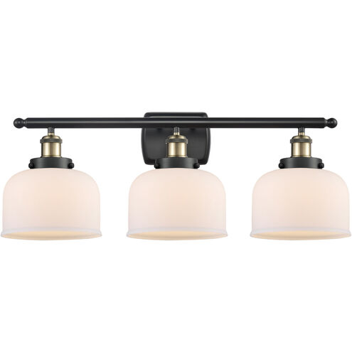 Ballston Large Bell 3 Light 26 inch Black Antique Brass Bath Vanity Light Wall Light in Matte White Glass