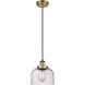 Ballston Large Bell 1 Light 8 inch Brushed Brass Mini Pendant Ceiling Light in Seedy Glass