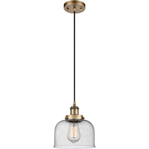 Ballston Large Bell 1 Light 8 inch Brushed Brass Mini Pendant Ceiling Light in Seedy Glass