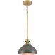Lyndon 1 Light 10 inch Gray with Brass Mini Pendant Ceiling Light
